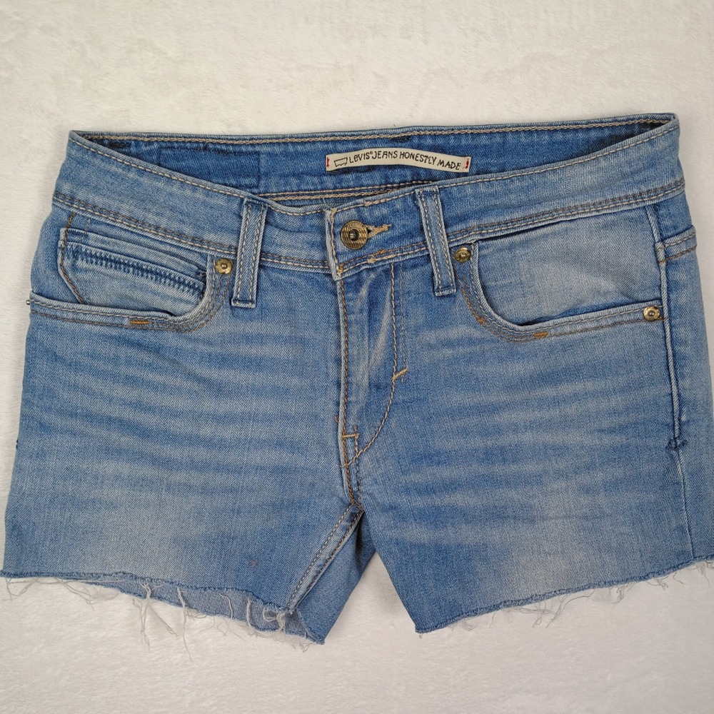 Levis Honestly Made Womens Light Wash Raw Hem Denim Shorts Size 1 Low Rise